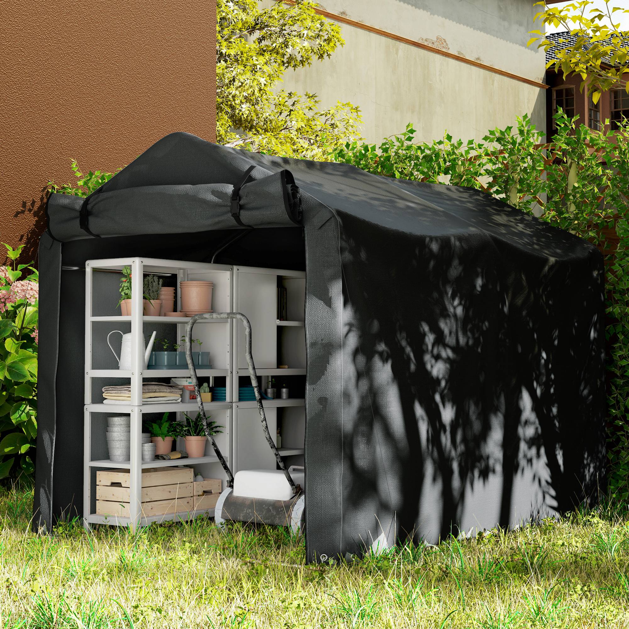 Abri de jardin polyéthylène et métal noir 220 x 157 x 165 cm - PANGIVO - Image 9