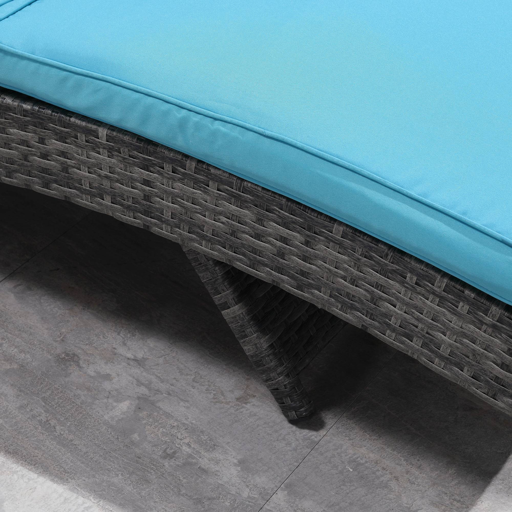 Outsunny - Bain de soleil transat grand confort - dossier inclinable 5 positions roulettes - matelas déhoussable inclus - résine tressée bleu - Outsunny - Imagen 5