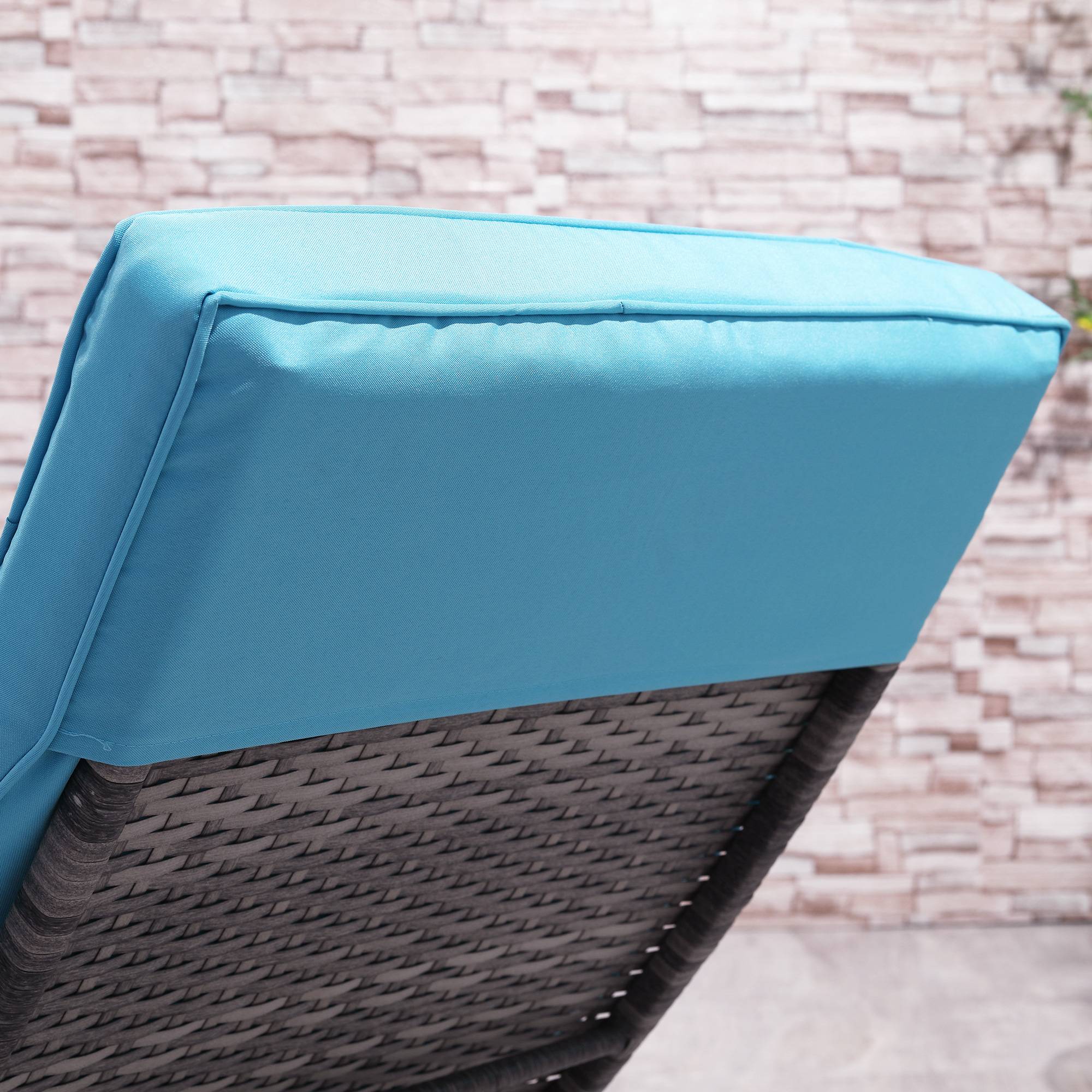 Outsunny - Bain de soleil transat grand confort - dossier inclinable 5 positions roulettes - matelas déhoussable inclus - résine tressée bleu - Outsunny - Imagen 6