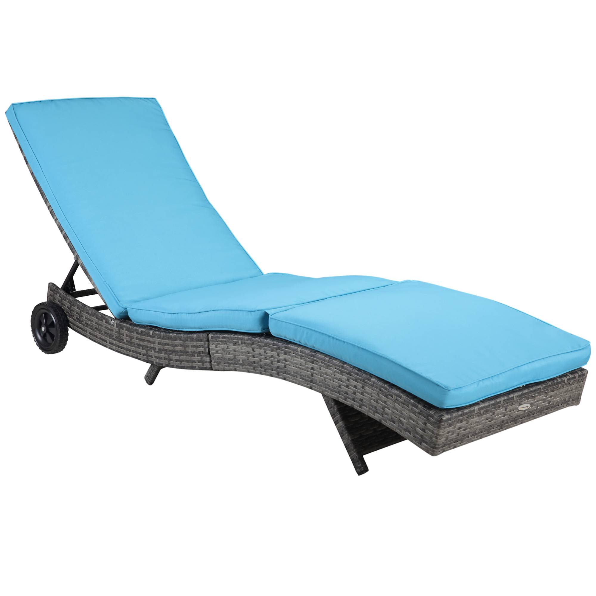 Outsunny - Bain de soleil transat grand confort - dossier inclinable 5 positions roulettes - matelas déhoussable inclus - résine tressée bleu - Outsunny - Imagen 1