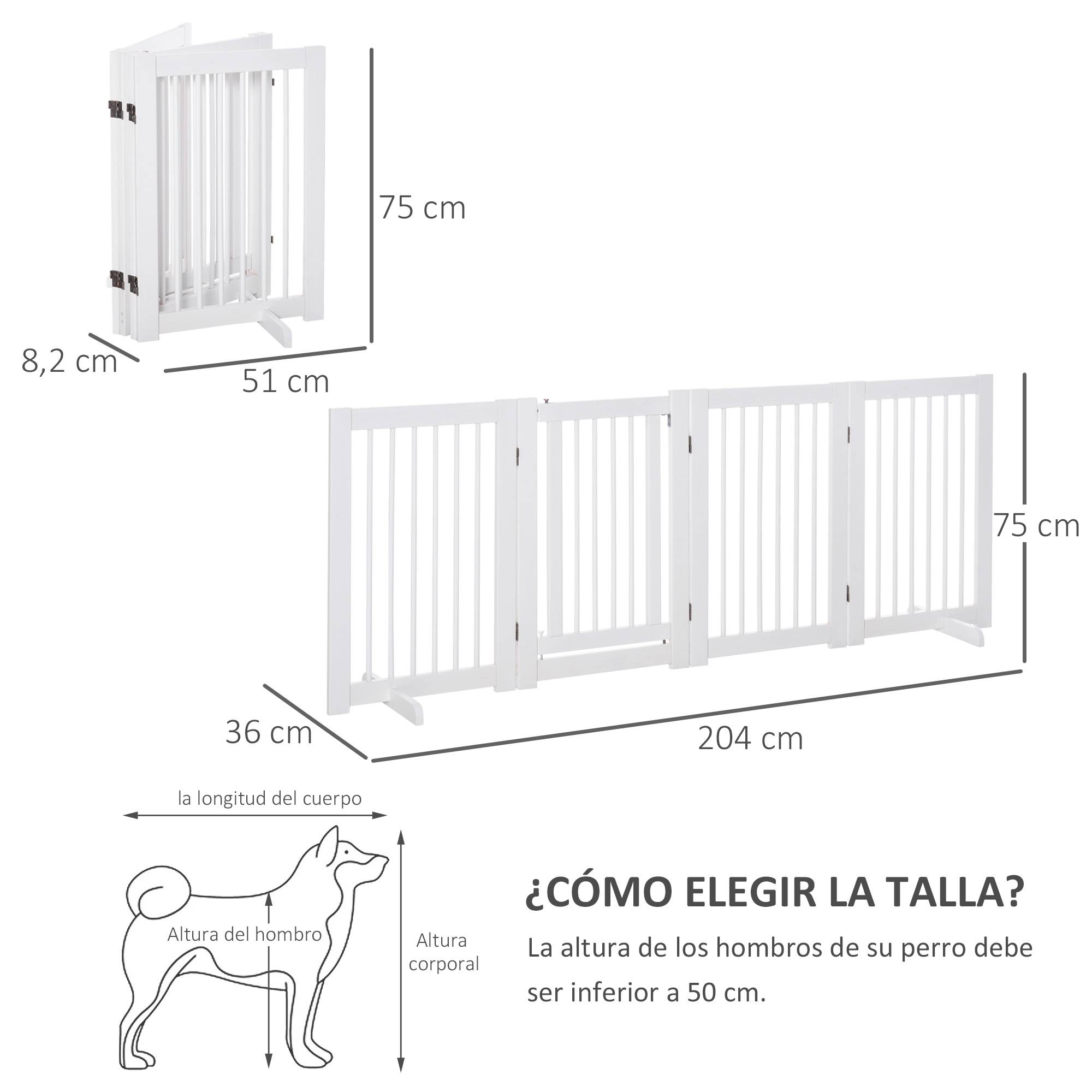 Barrière de sécurité pliante en bois pour chiens, pour escaliers et portes, avec support, 204 x 36 x 75 cm, blanche - Image 3