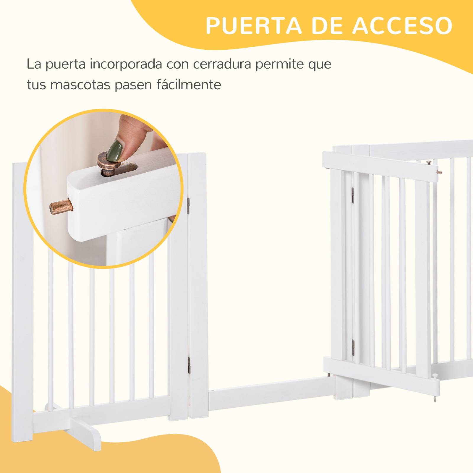 Barrière de sécurité pliante en bois pour chiens, pour escaliers et portes, avec support, 204 x 36 x 75 cm, blanche - Image 5