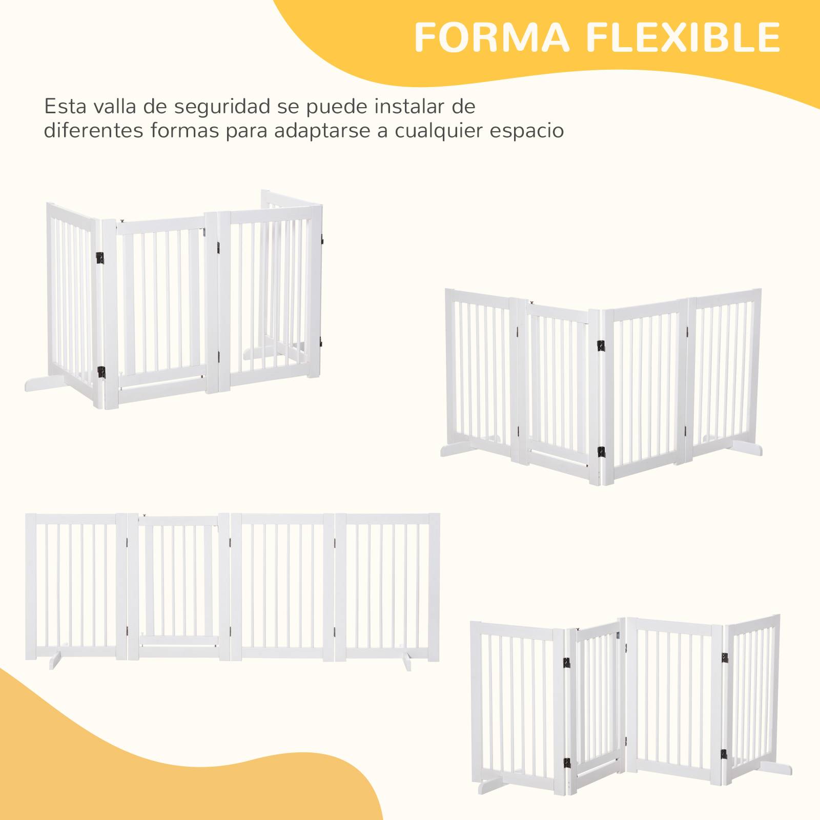 Barrière de sécurité pliante en bois pour chiens, pour escaliers et portes, avec support, 204 x 36 x 75 cm, blanche - Image 7