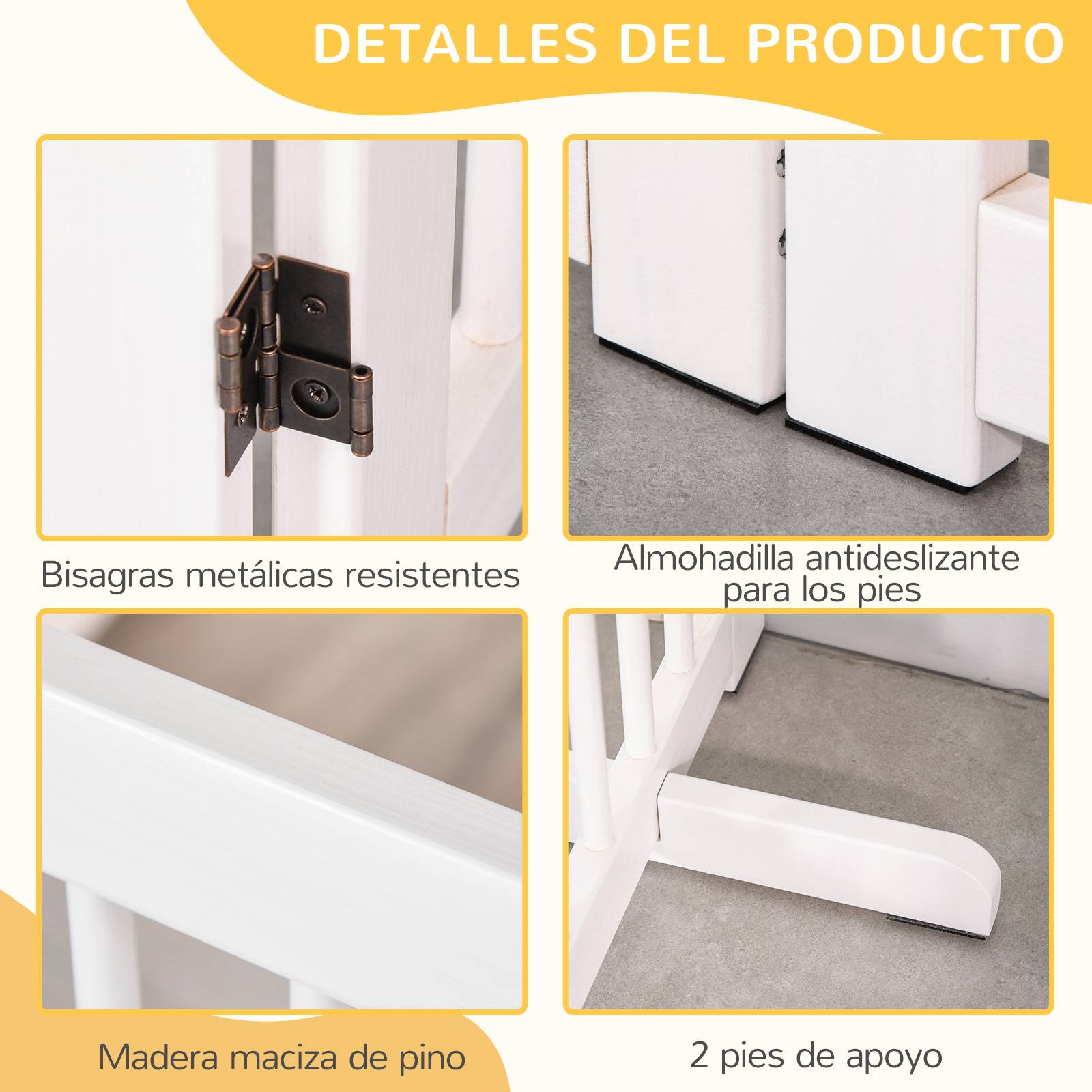 Barrière de sécurité pliante en bois pour chiens, pour escaliers et portes, avec support, 204 x 36 x 75 cm, blanche - Image 6
