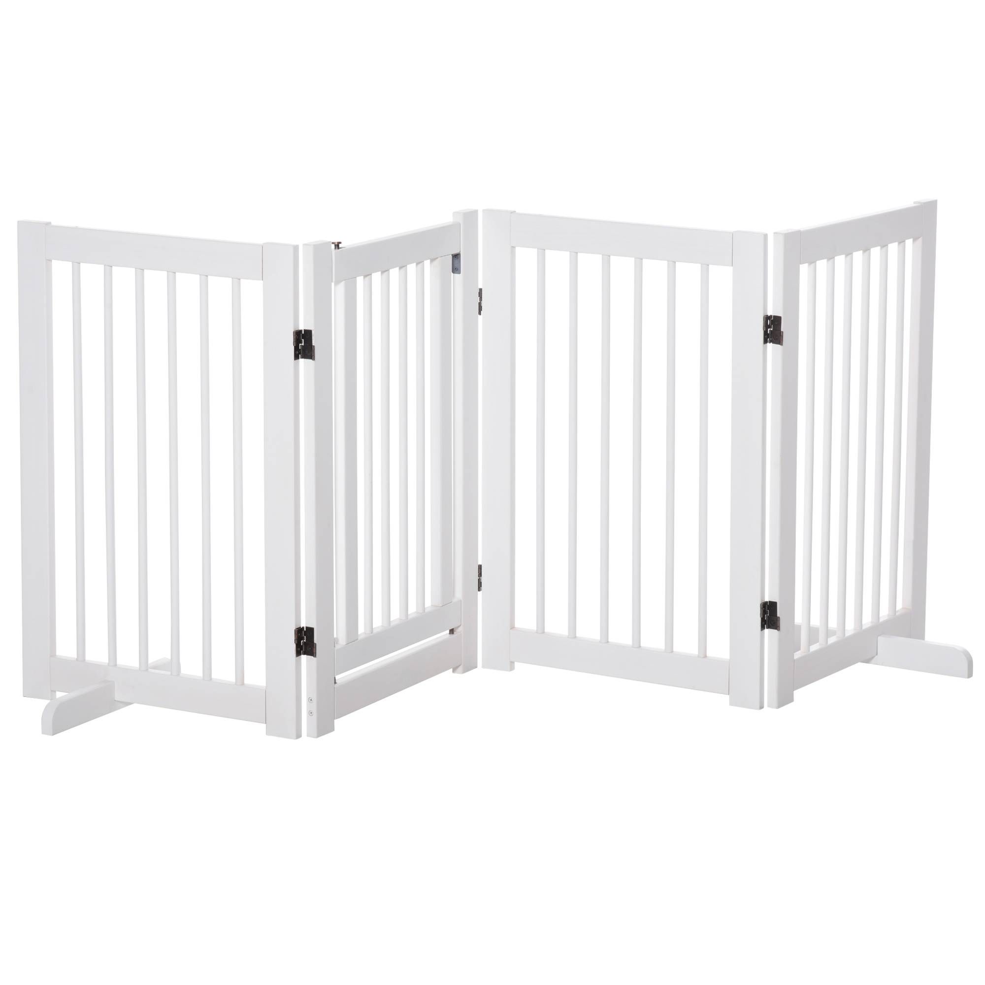 Barrière de sécurité pliante en bois pour chiens, pour escaliers et portes, avec support, 204 x 36 x 75 cm, blanche - Image 1