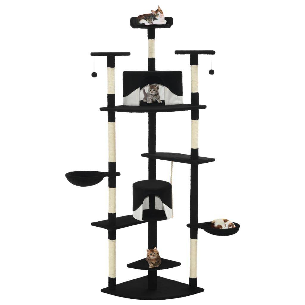 Helloshop26 - Arbre à chat griffoir grattoir niche jouet animaux peluché en sisal 203 cm noir et blanc - Imagen 1