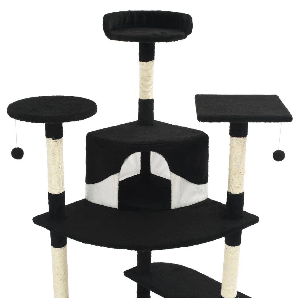 Helloshop26 - Arbre à chat griffoir grattoir niche jouet animaux peluché en sisal 203 cm noir et blanc - Image 4