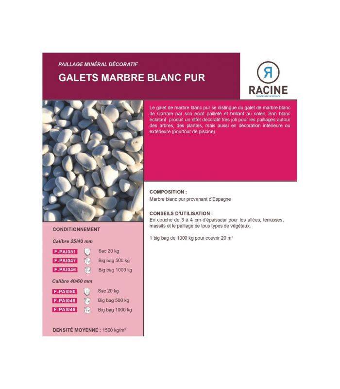 Galet marbre blanc pur Big Bag 500 Kg calibre 24-40 mm Racine F-PAI047-24-40/BB500 - Imagen 2