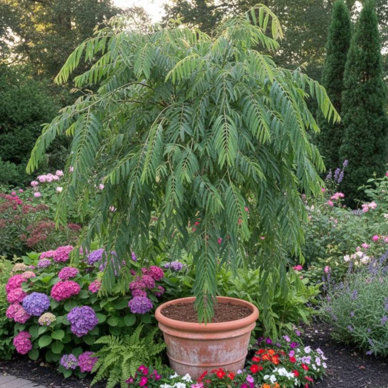 Arbre à soie pleureur, Albizia à fleurs Rose - feuillage Caduc - Pot de 15L - 1/2 tige- hauteur à maturité De 3,00 m à 5,00 m - Image 4