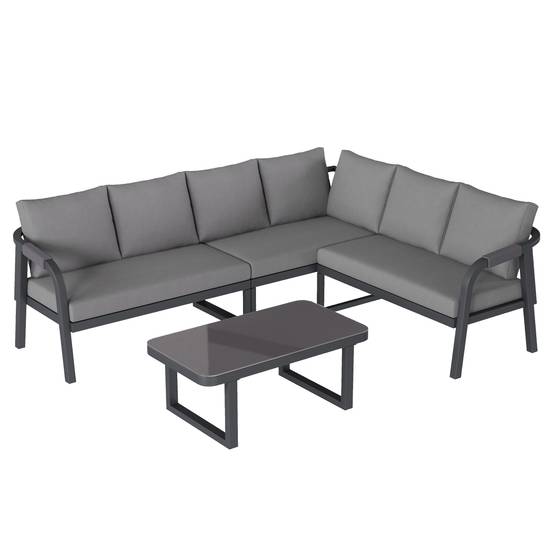 Salon de jardin d'angle Acier et Corde pour 6 personnes avec Table basse Gris - ComfortXL Outdoor Living - Image 2