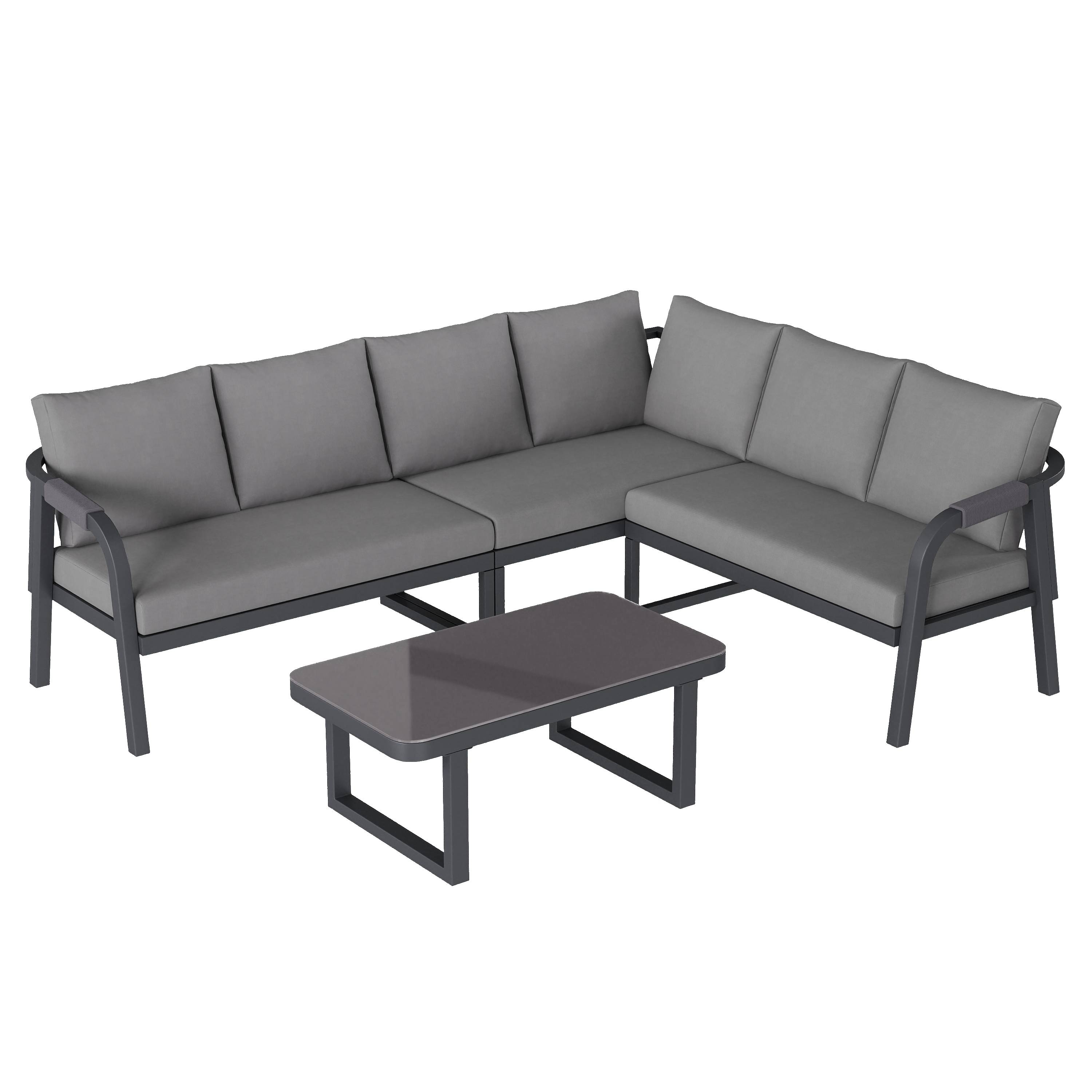 Salon de jardin d'angle Acier et Corde pour 6 personnes avec Table basse Gris - ComfortXL Outdoor Living - Image 2