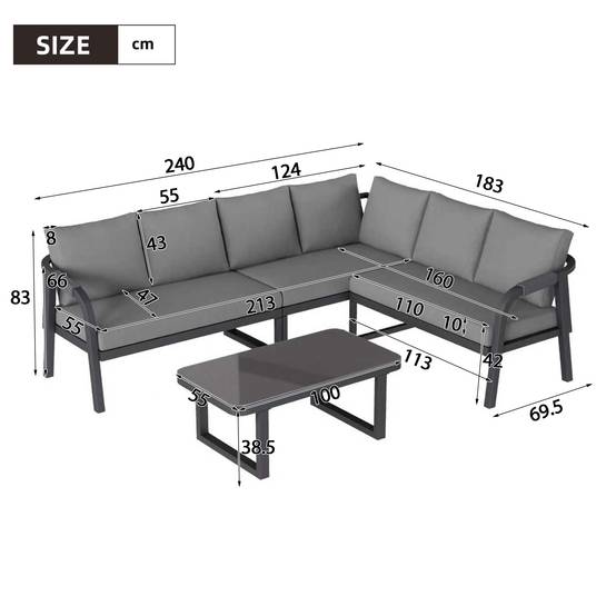 Salon de jardin d'angle Acier et Corde pour 6 personnes avec Table basse Gris - ComfortXL Outdoor Living - Image 3