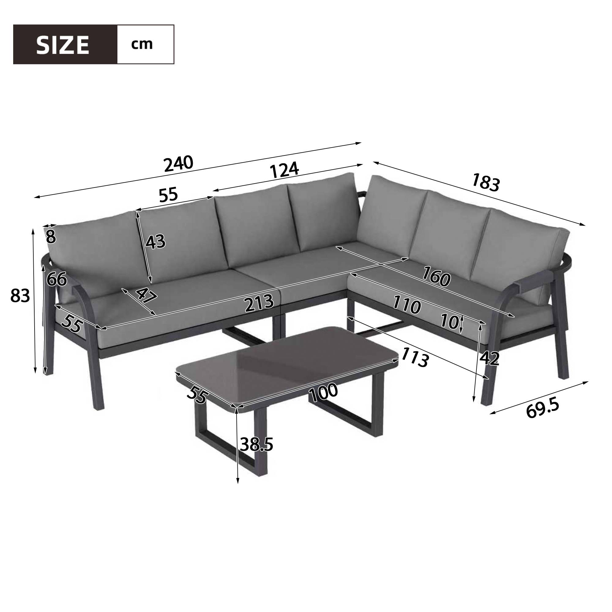 Salon de jardin d'angle Acier et Corde pour 6 personnes avec Table basse Gris - ComfortXL Outdoor Living - Image 3