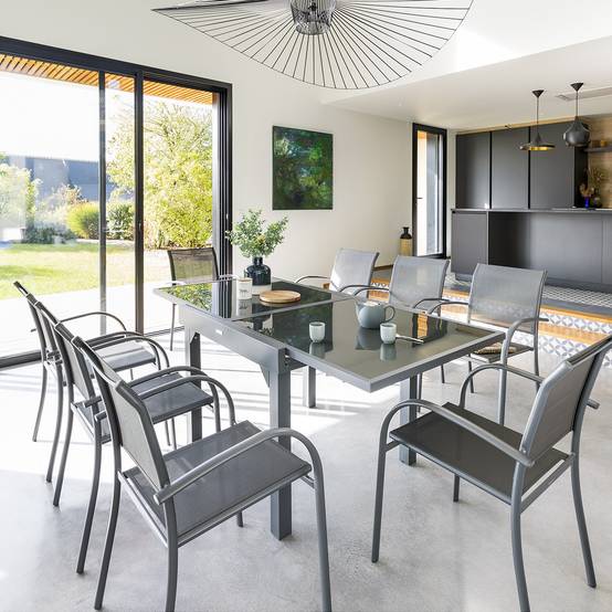 Hesperide - Table de jardin extensible "Piazza" anthracite & graphite 8 places en aluminium traité époxy Hespéride - Image 1