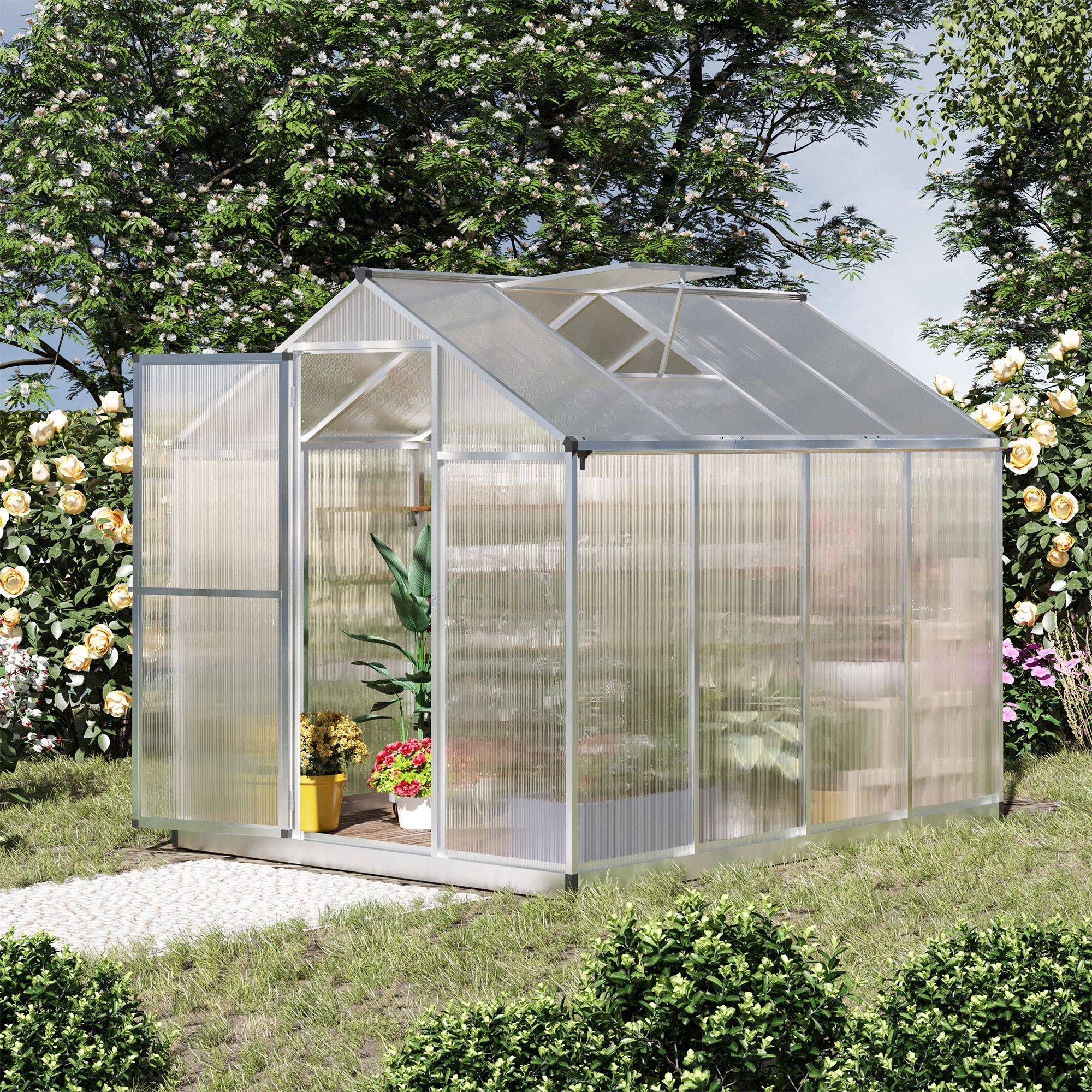 Sans Marque - Serre de Jardin Aluminium Polycarbonate 4,6 m² dim. 2,42L x 1,9l x 1,95H m Lucarne Porte loquet - Image 4