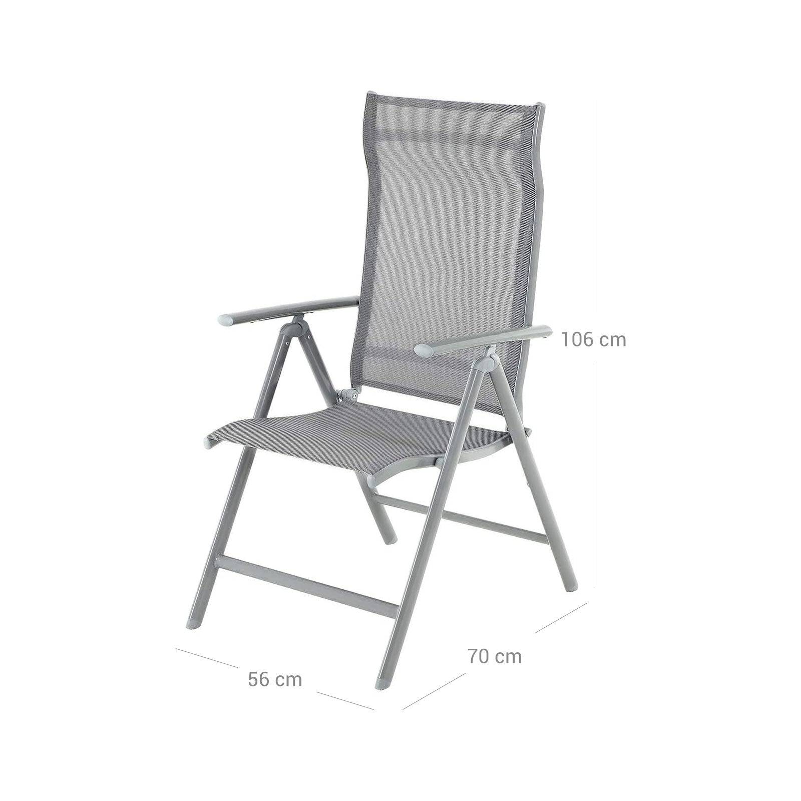 Helloshop26 - Lot de 4 chaises de jardin pliables sièges d'extérieur cadre en aluminium robuste dossier réglable sur 8 positions charge 150 kg gris - Imagen 4