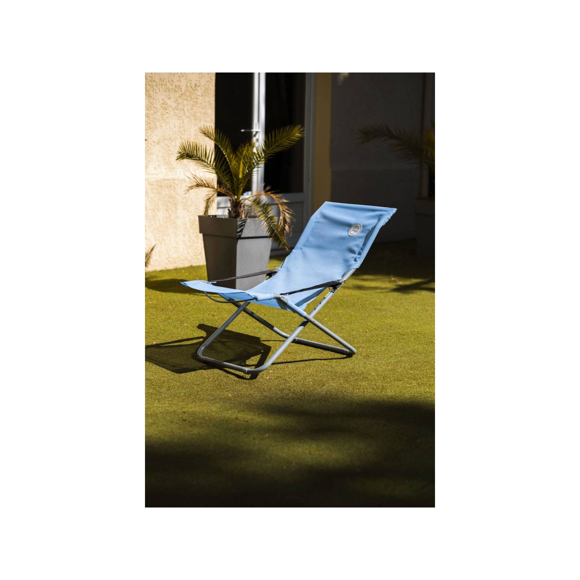 Fauteuil relax de jardin 3 positions pliable - O'Sun - Bleu - Dimensions : 94 x 62 x 102 cm - Imagen 2
