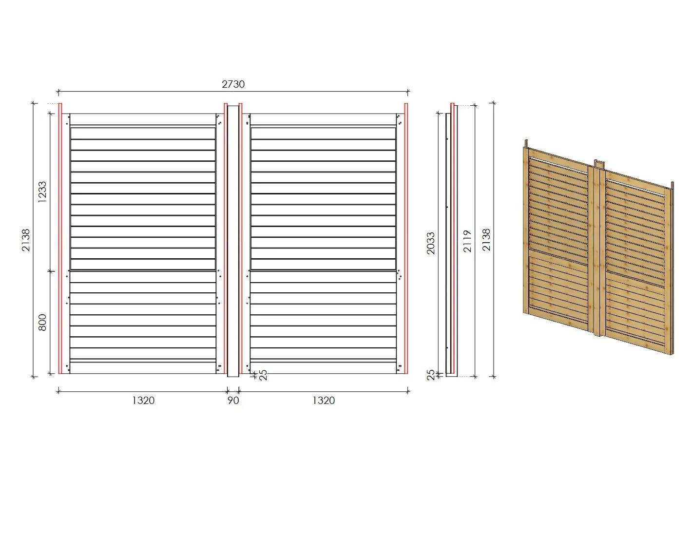Altanka - Clôture, panneaux bois persiennés, ensemble - imprégné en brun - DOM703 - ALTANKA - Image 4