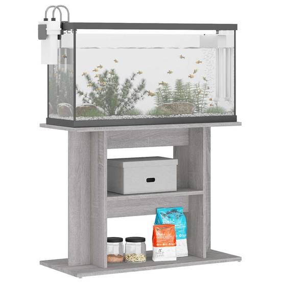 Meuble Aquarium Bois d'Ingénierie Support Rangement 80x35x60cm Gris Sonoma - ComfortXL Outdoor Living - Image 3
