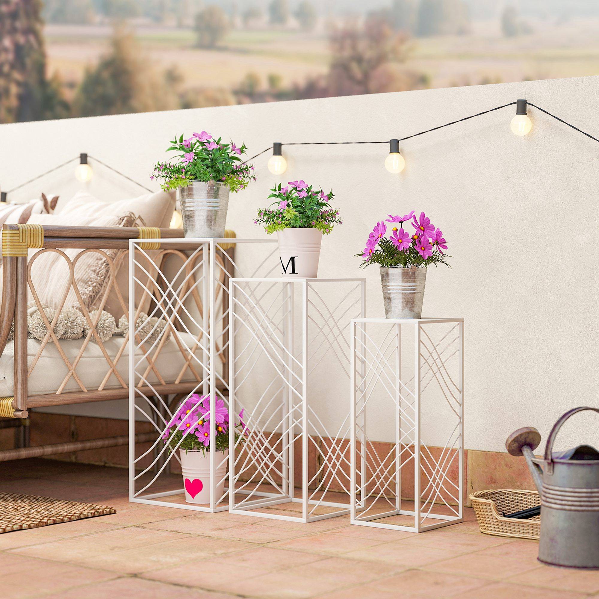 Lot de 3 supports plantes métal intérieur extérieur gigognes empilables 30x70 cm blanc - ComfortXL Outdoor Living - Image 4