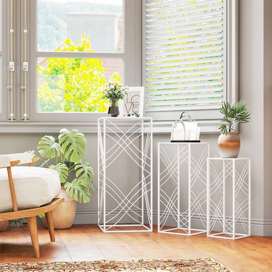 Lot de 3 supports plantes métal intérieur extérieur gigognes empilables 30x70 cm blanc - ComfortXL Outdoor Living - Image 10
