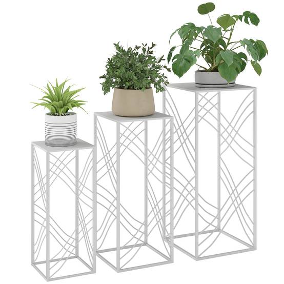 Lot de 3 supports plantes métal intérieur extérieur gigognes empilables 30x70 cm blanc - ComfortXL Outdoor Living - Image 1