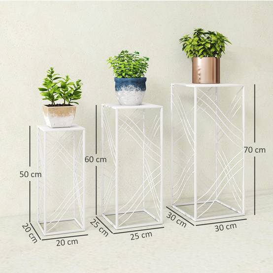 Lot de 3 supports plantes métal intérieur extérieur gigognes empilables 30x70 cm blanc - ComfortXL Outdoor Living - Image 5