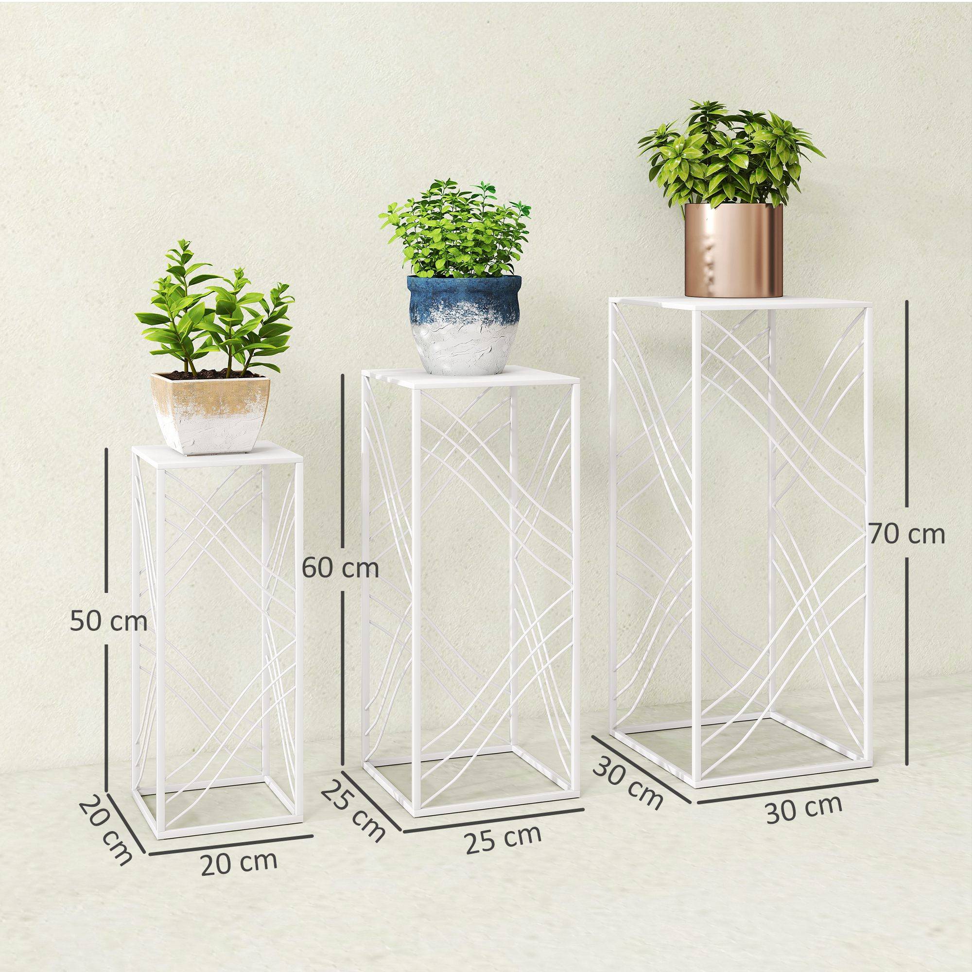 Lot de 3 supports plantes métal intérieur extérieur gigognes empilables 30x70 cm blanc - ComfortXL Outdoor Living - Image 5