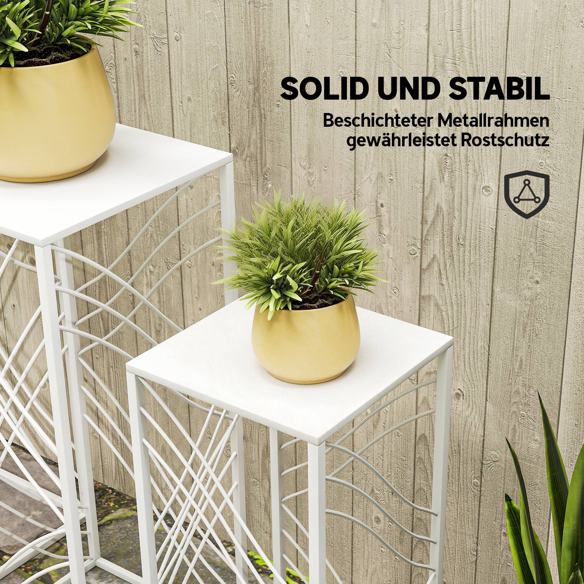 Lot de 3 supports plantes métal intérieur extérieur gigognes empilables 30x70 cm blanc - ComfortXL Outdoor Living - Image 8