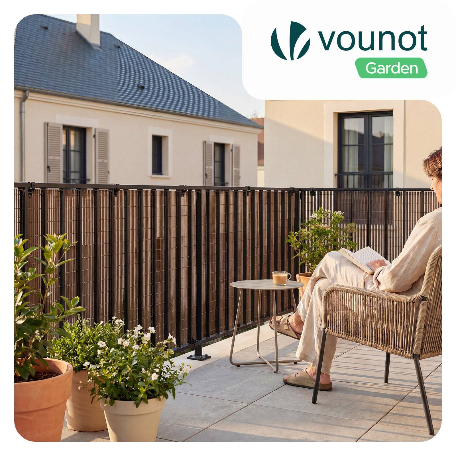 Vounot - Clôture en canisse PVC 100x300cm imitation osier marron - Image 7