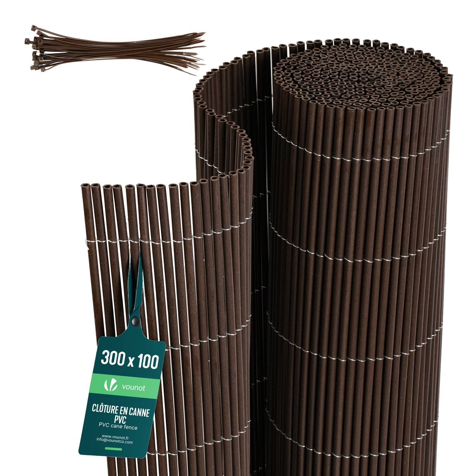 Vounot - Clôture en canisse PVC 100x300cm imitation osier marron - Image 1