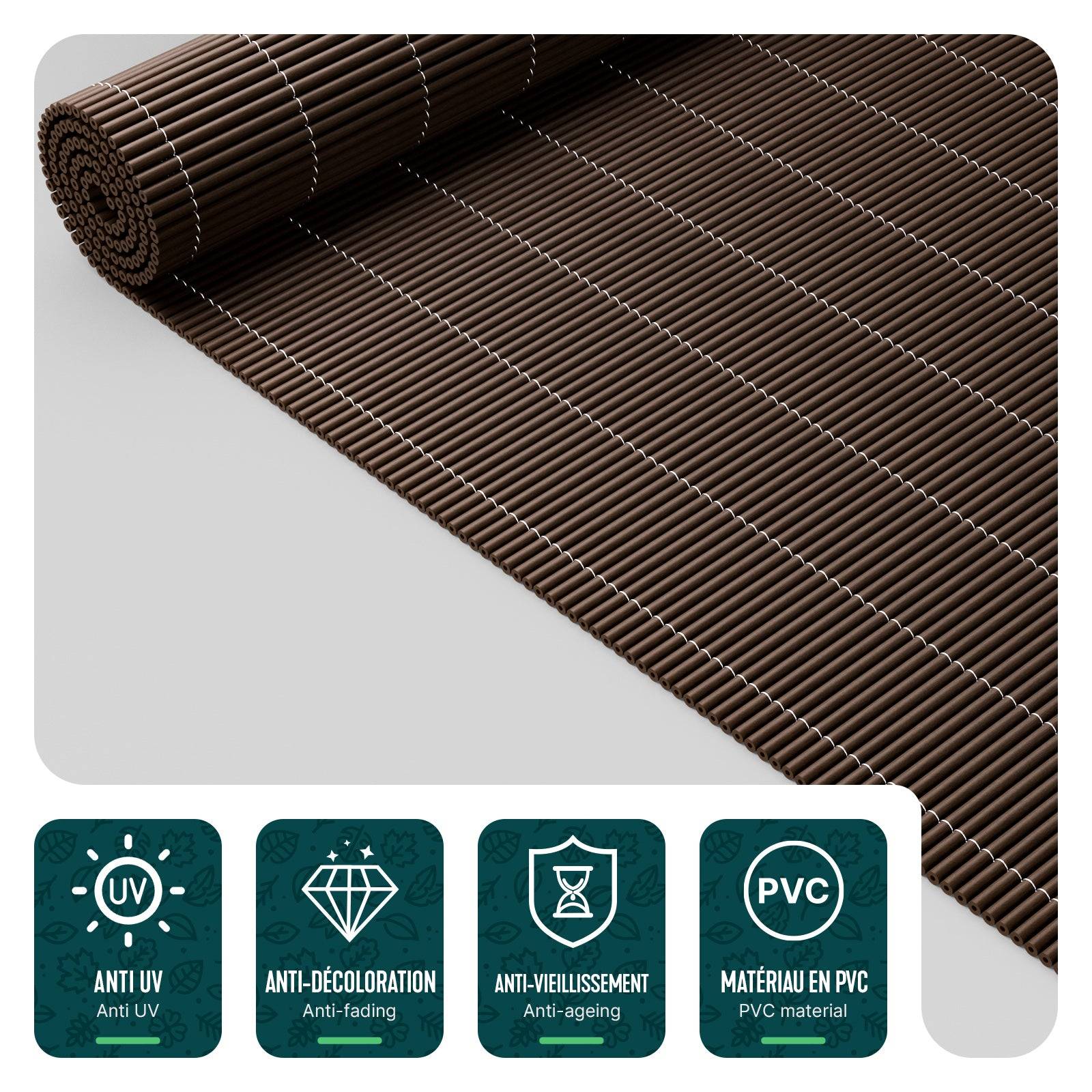 Vounot - Clôture en canisse PVC 100x300cm imitation osier marron - Image 4