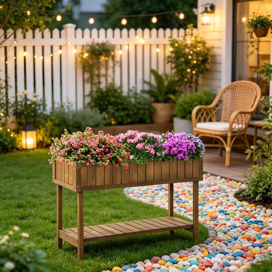 ComfortXL - Carré potager surélevé en bois de sapin pour jardinage debout avec étagère 110 x 56 x 76 cm - ComfortXL Outdoor Living - Image 6