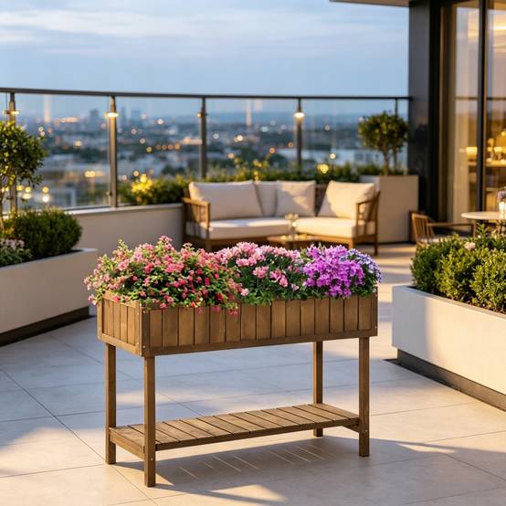 ComfortXL - Carré potager surélevé en bois de sapin pour jardinage debout avec étagère 110 x 56 x 76 cm - ComfortXL Outdoor Living - Image 7