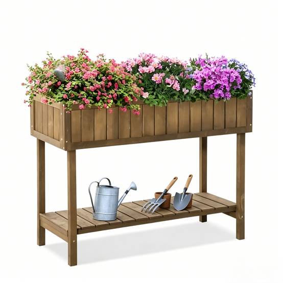 ComfortXL - Carré potager surélevé en bois de sapin pour jardinage debout avec étagère 110 x 56 x 76 cm - ComfortXL Outdoor Living - Image 5