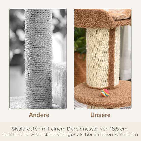 Arbre à chat PawHut 91 cm, poteaux sisal, plateforme, coussins, multi-niveaux, pour chats moyens, brun clair - Image 8