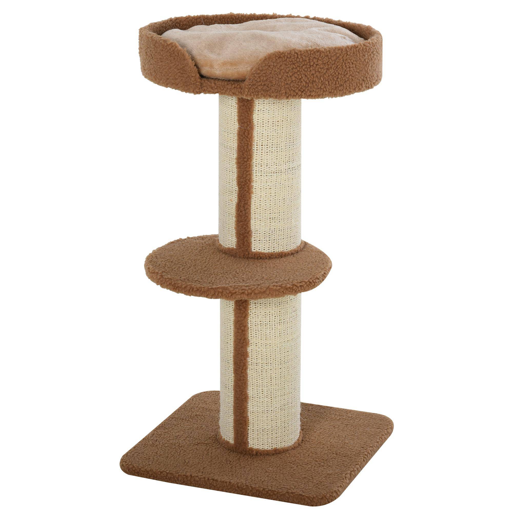 Arbre à chat PawHut 91 cm, poteaux sisal, plateforme, coussins, multi-niveaux, pour chats moyens, brun clair - Image 2