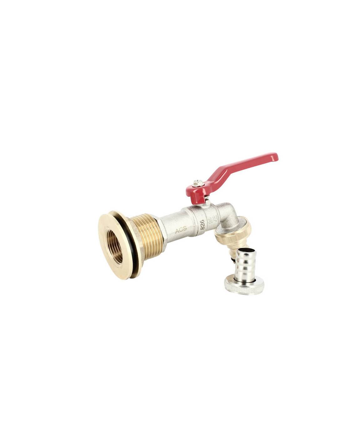 Passe paroi laiton mâle 1'' - femelle 3/4'' avec robinet ECO + nez 20x27 - Imagen 2
