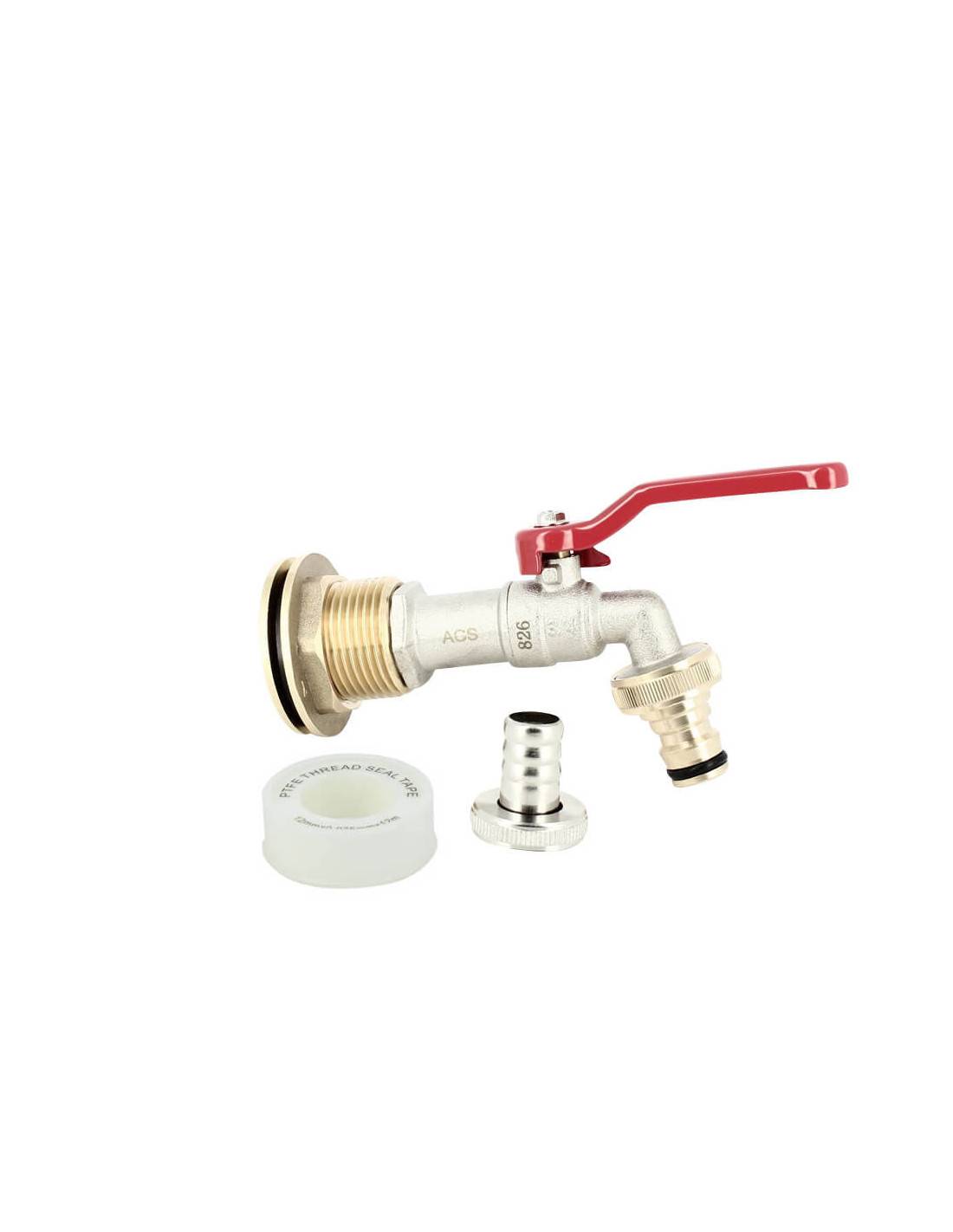 Passe paroi laiton mâle 1'' - femelle 3/4'' avec robinet ECO + nez 20x27 - Imagen 1