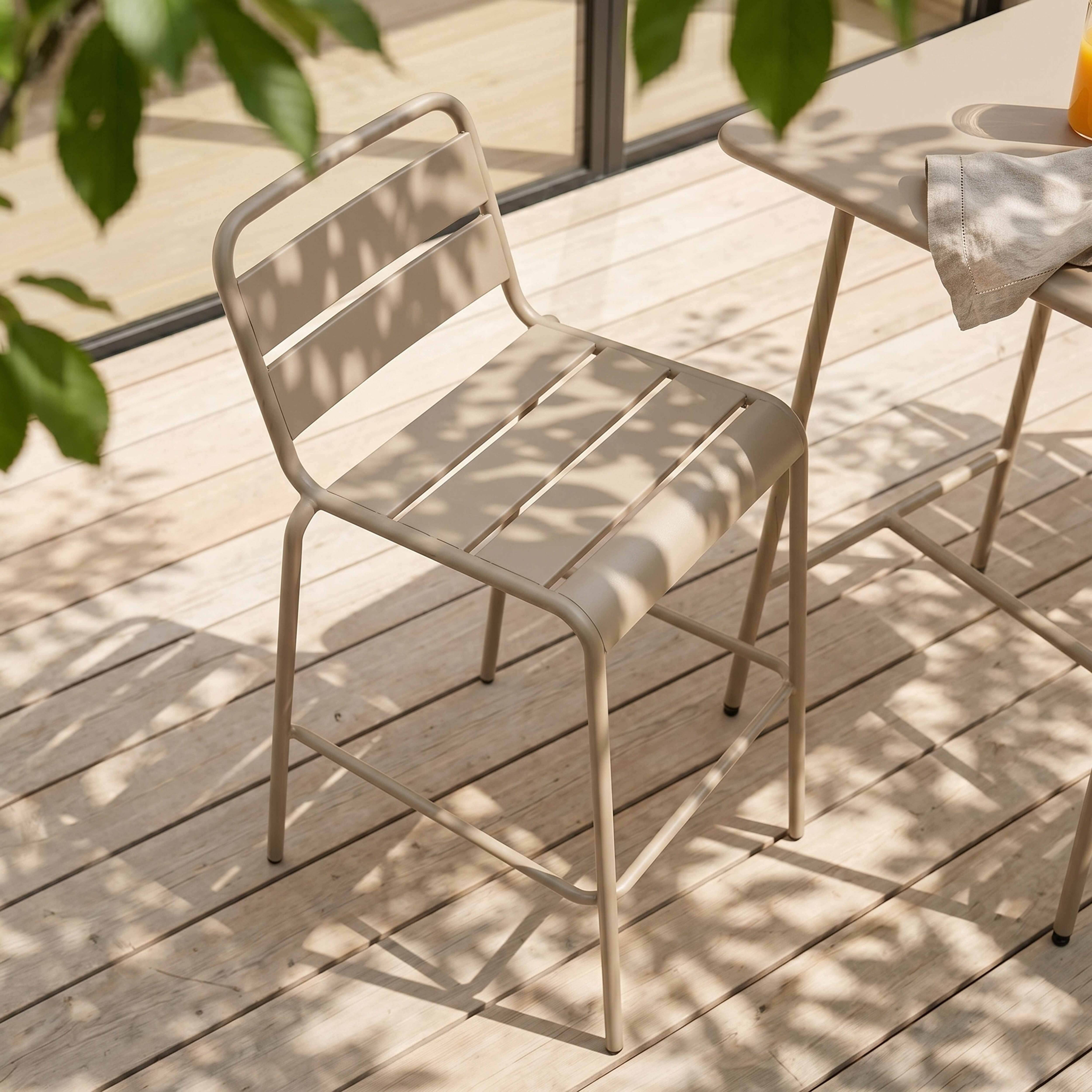 Oviala - Ensemble table de bar et 4 chaises hautes en métal taupe Palavas - Oviala - Imagen 3