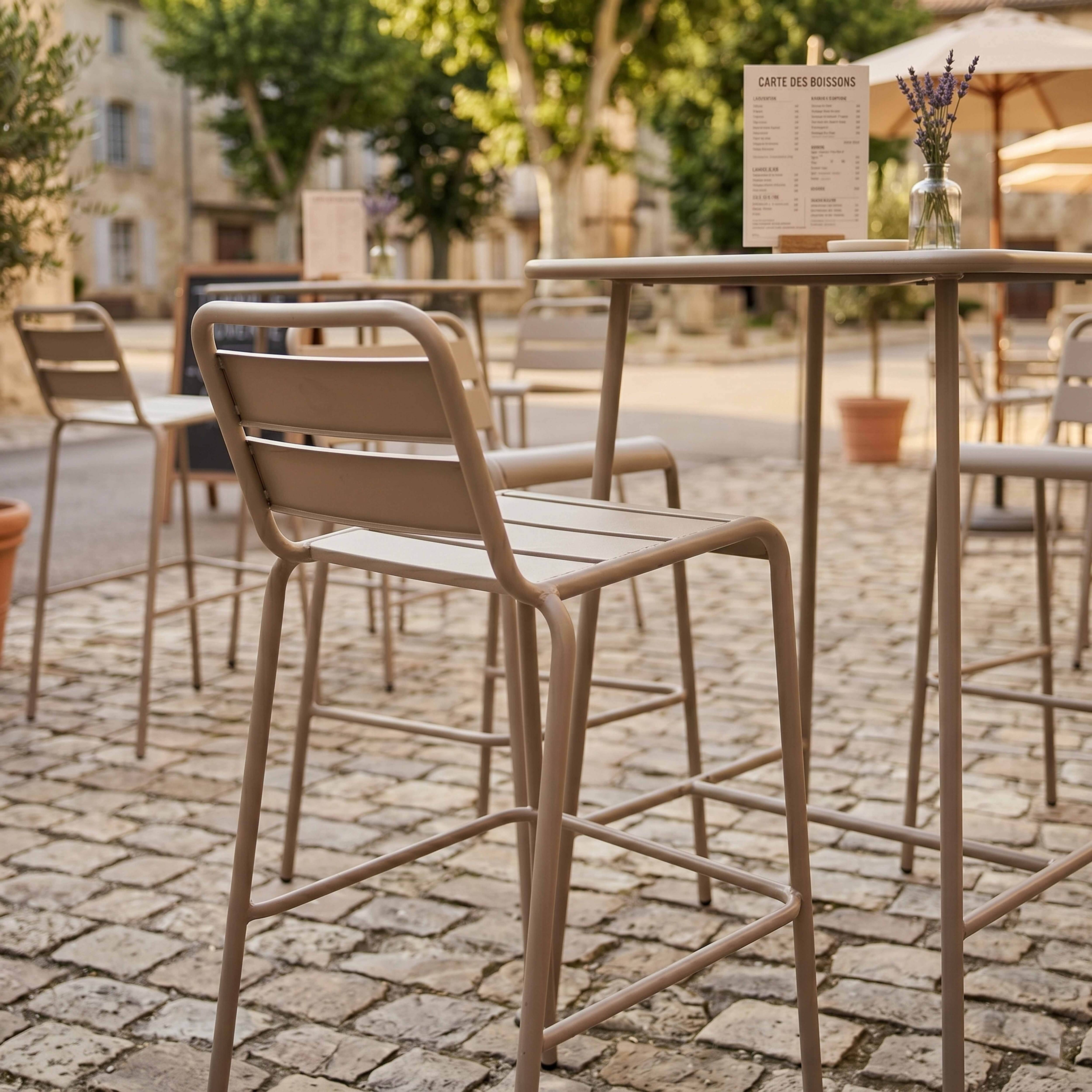 Oviala - Ensemble table de bar et 4 chaises hautes en métal taupe Palavas - Oviala - Imagen 5