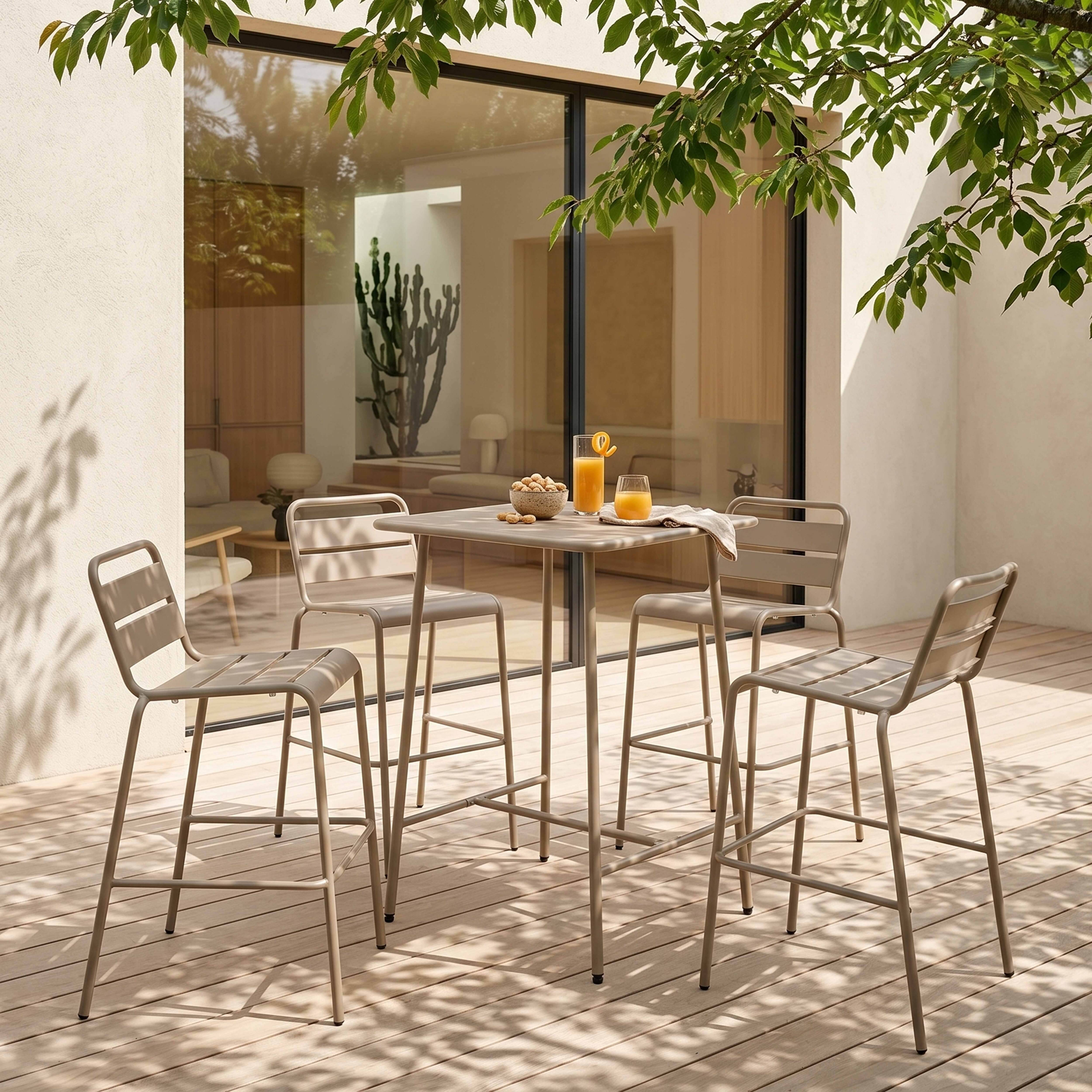 Oviala - Ensemble table de bar et 4 chaises hautes en métal taupe Palavas - Oviala - Imagen 2