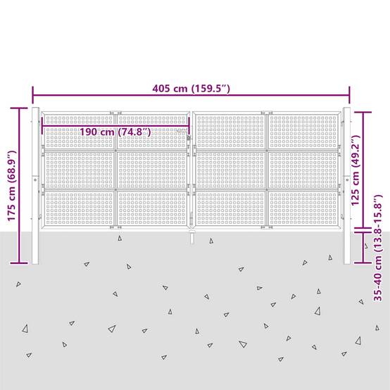Portail jardin acier treillis soudé extérieur accès 400x125cm anthracite - ComfortXL Outdoor Living - Image 6