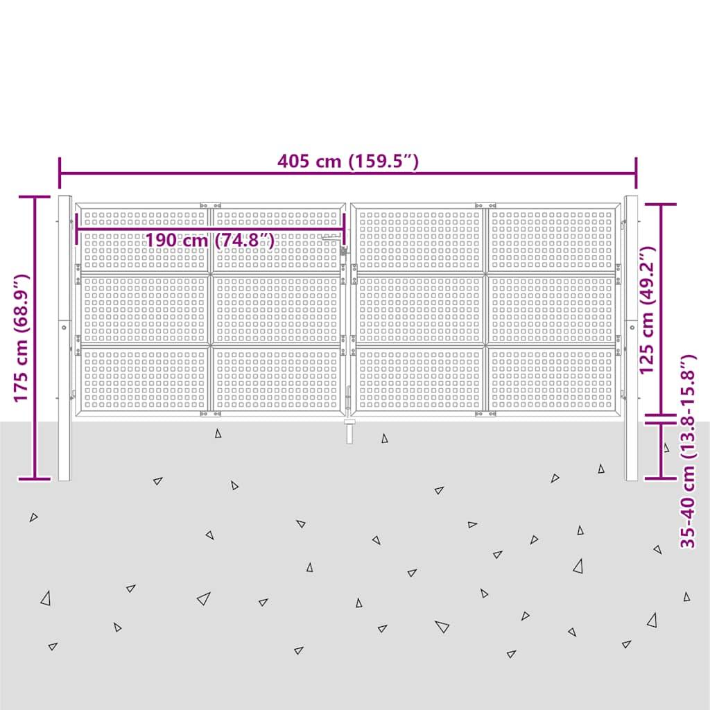Portail jardin acier treillis soudé extérieur accès 400x125cm anthracite - ComfortXL Outdoor Living - Image 6
