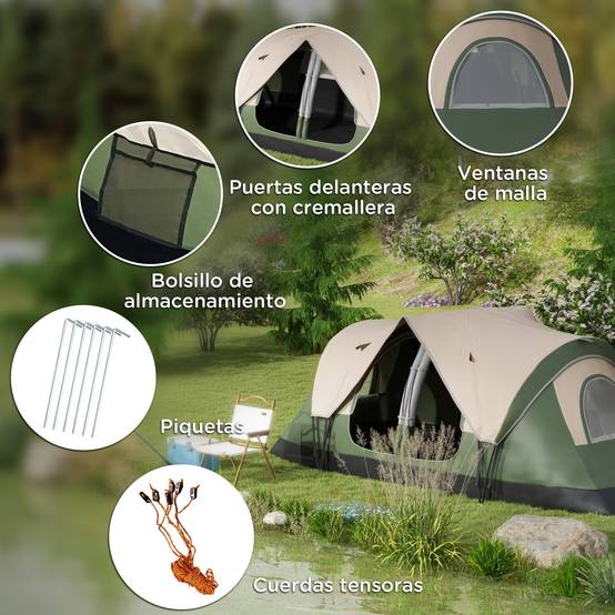 Tente pliable à 2 pièces avec sac de transport étanche, 450 x 215 x 180 cm, vert olive et marron - Image 10