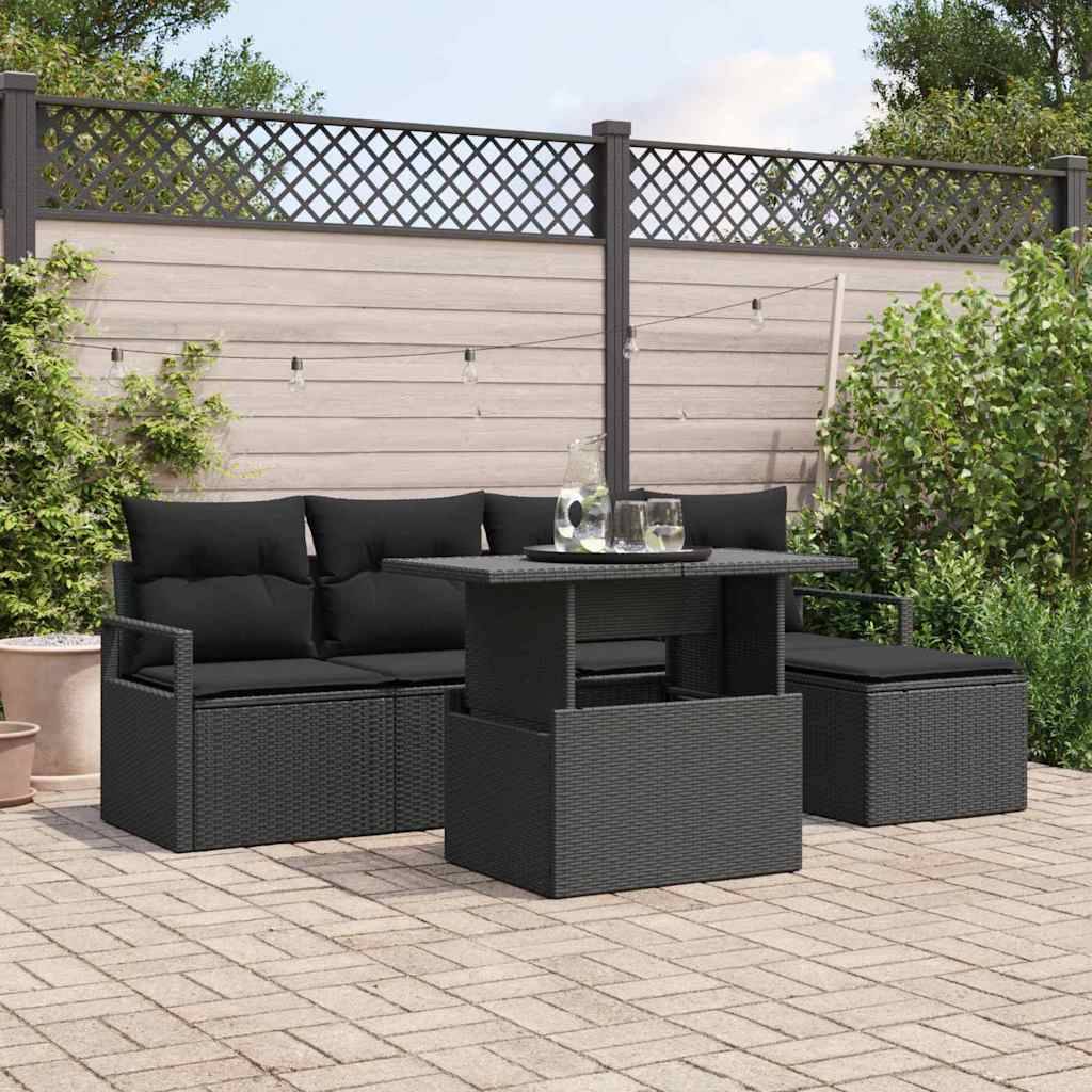 Salon de jardin 4 places 6 pièces en résine tressée avec pouf modulable Noir – ComfortXL Outdoor Living - Image 1
