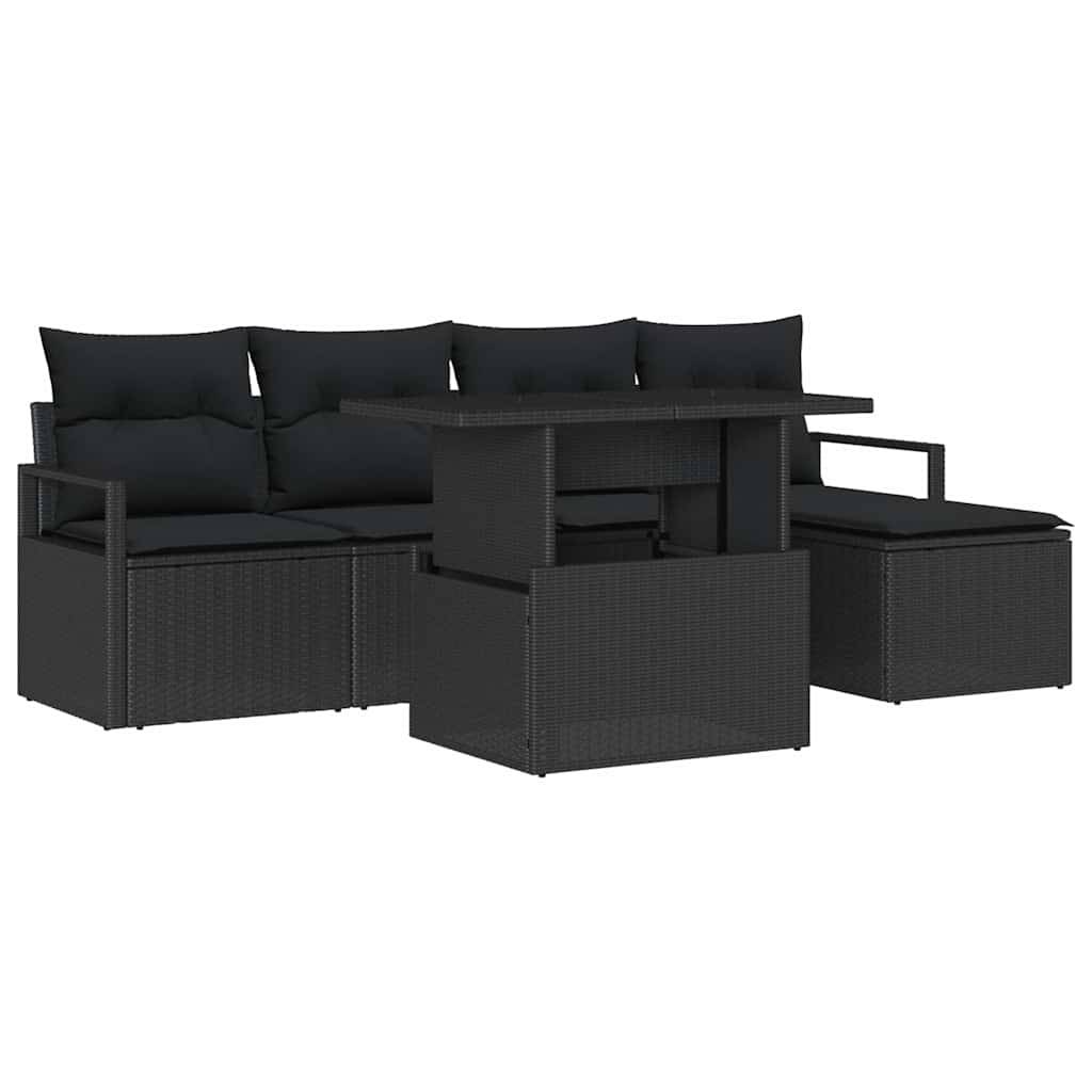 Salon de jardin 4 places 6 pièces en résine tressée avec pouf modulable Noir – ComfortXL Outdoor Living - Image 2