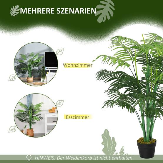 Palmier artificiel plastique pot ciment salon balcon feuilles ajustables 125cm vert - ComfortXL Outdoor Living - Image 5
