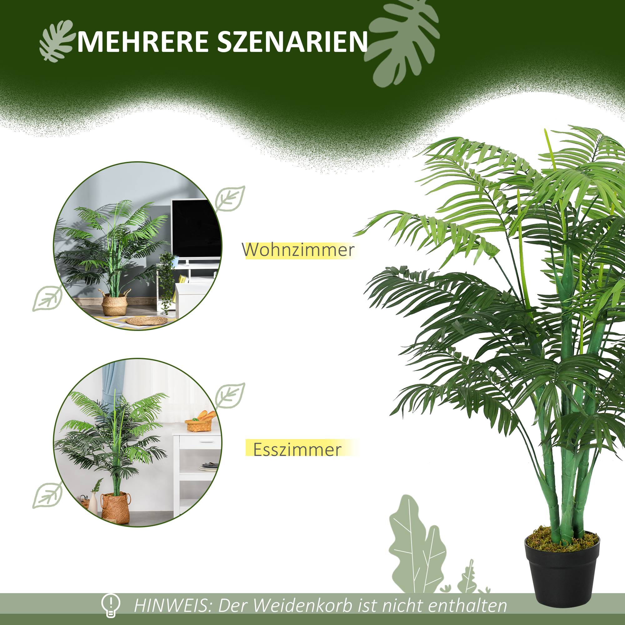 Palmier artificiel plastique pot ciment salon balcon feuilles ajustables 125cm vert - ComfortXL Outdoor Living - Image 5