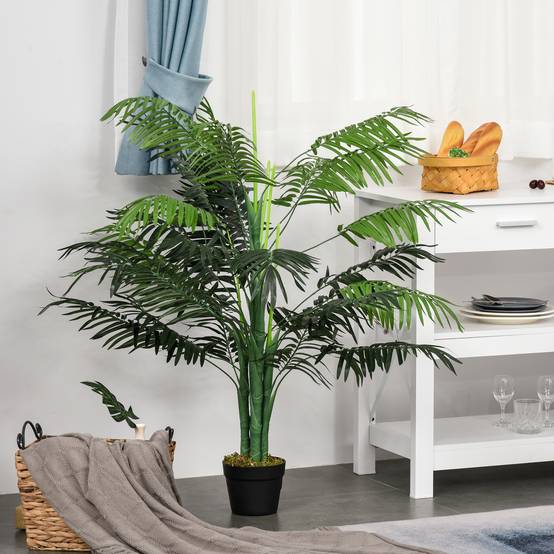 Palmier artificiel plastique pot ciment salon balcon feuilles ajustables 125cm vert - ComfortXL Outdoor Living - Image 3
